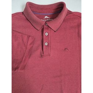 Tommy Bahama Men's Large Red Maroon‎ Soft Casual Striped Short Sleeve Polo Shirt